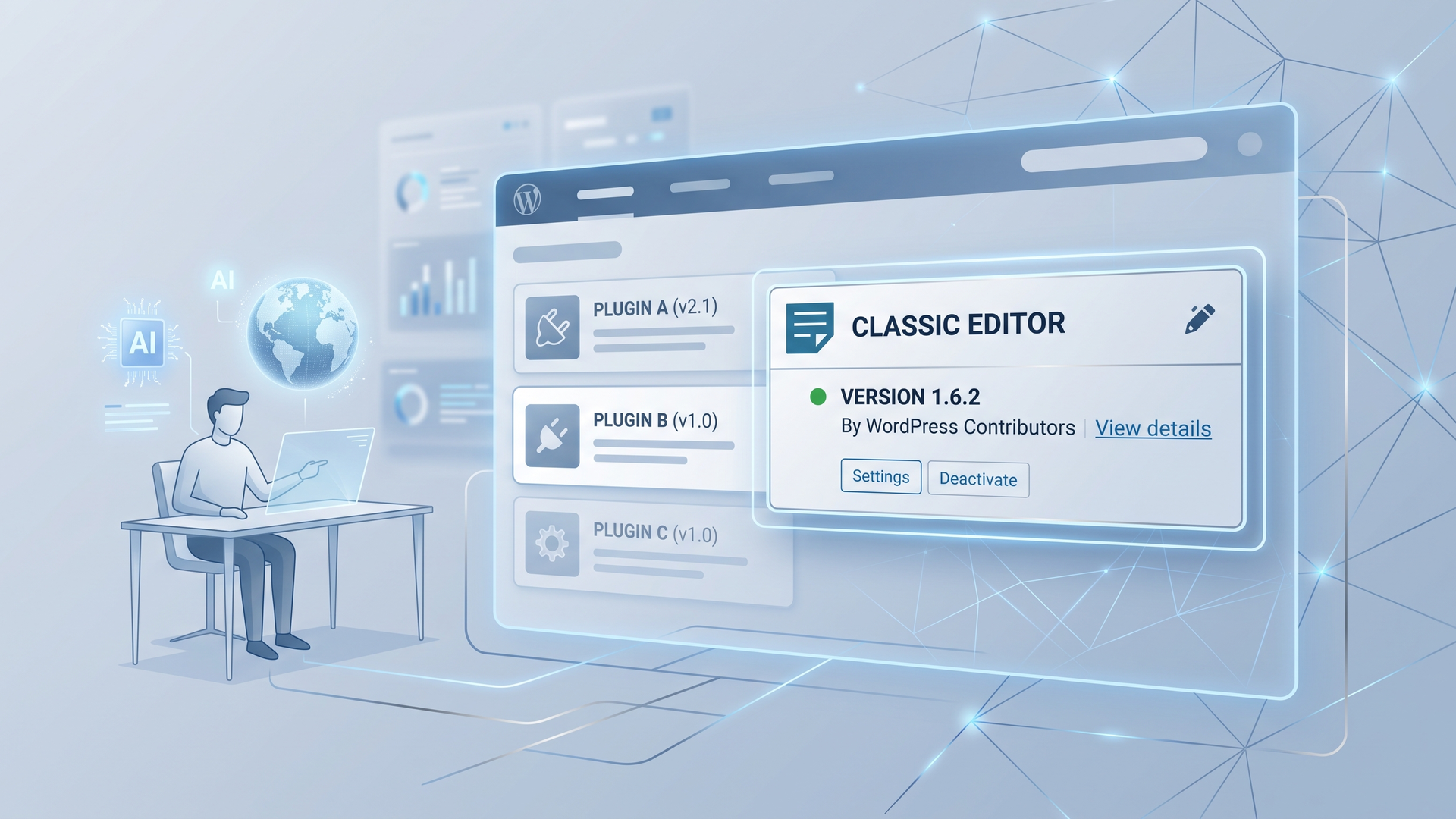 WordPressプラグイン管理画面にClassic Editorのバージョン情報が表示されている様子